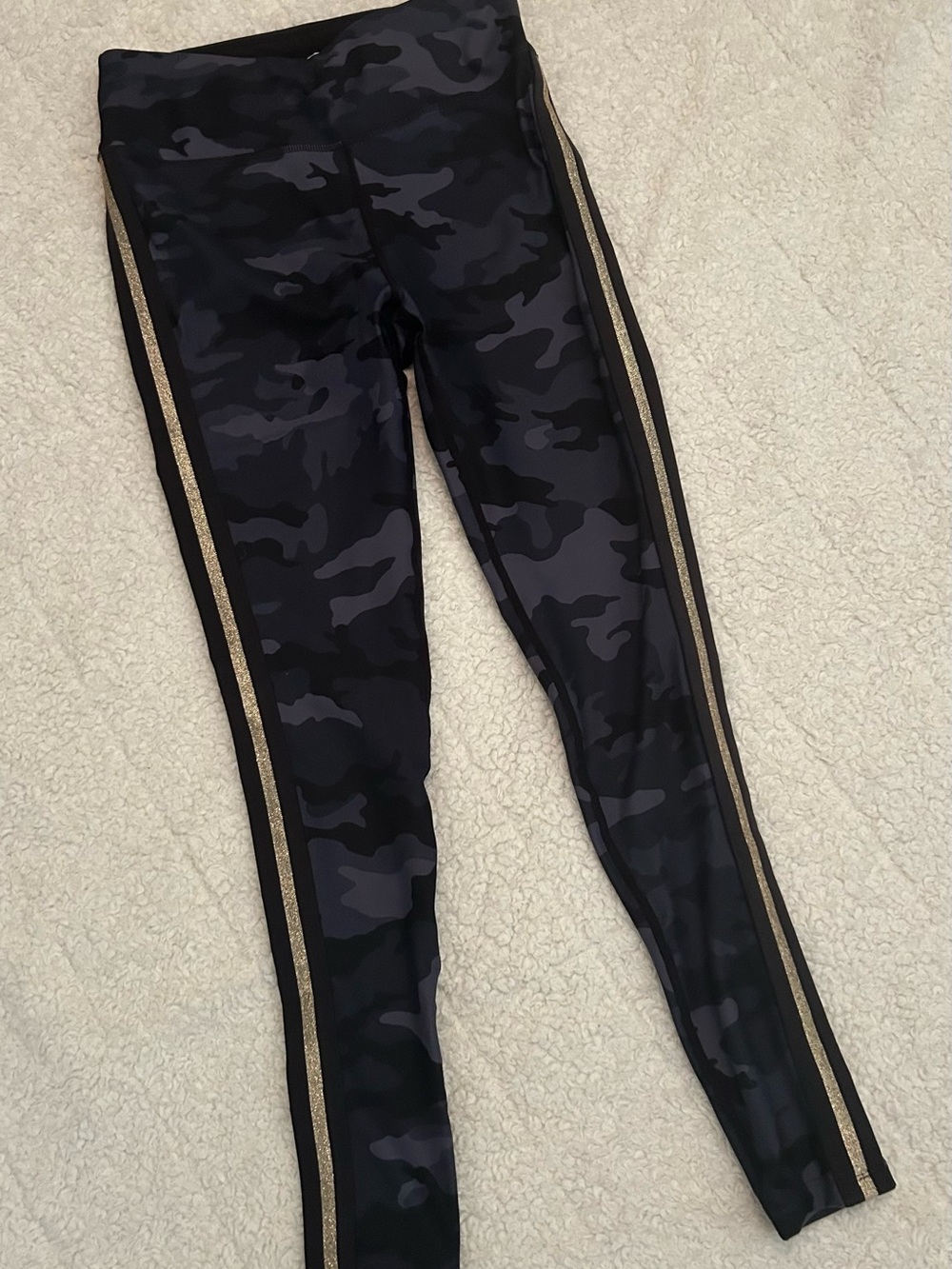 Avia Black Camo Leggings with Gold Side Stripe